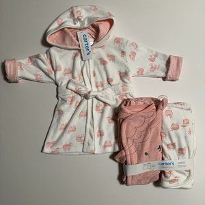 0-9M Carter's "Just One You" Baby Girls Bundle | Bath Robe with 2-pack Towel Set